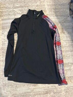 Nike Black Long Sleeve Half-Zip Pullover with Patterned Sleeve